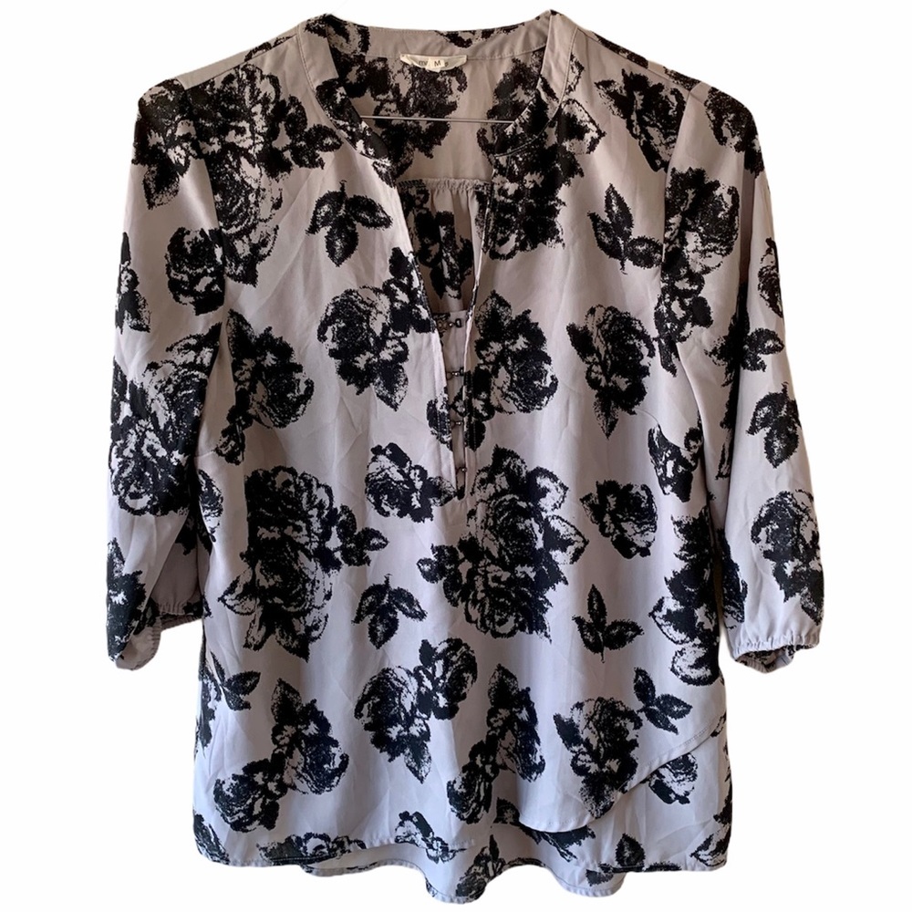 Maurices | Gray Floral Long-Sleeve Blouse | M